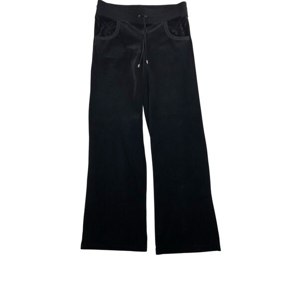 Burberry London Velour Track Pants Women's Sz L Black Front Pocket Tie Waist NWT